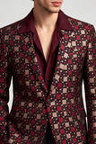 Blazer de soirée pour hommes bordeaux à col châle et à un bouton