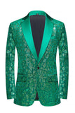Blazer de soirée à paillettes, à un bouton, à revers crantés, pour hommes, vert paon