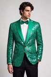 Blazer de soirée à paillettes, à un bouton, à revers crantés, pour hommes, vert paon