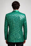 Blazer de soirée à paillettes, à un bouton, à revers crantés, pour hommes, vert paon