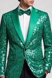 Blazer de soirée à paillettes, à un bouton, à revers crantés, pour hommes, vert paon