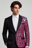 Blazer de soirée pour hommes à revers en pointe noir à blocs de couleurs à un bouton