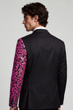 Blazer de soirée pour hommes à revers en pointe noir à blocs de couleurs à un bouton
