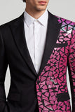 Blazer de soirée pour hommes à revers en pointe noir à blocs de couleurs à un bouton
