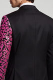 Blazer de soirée pour hommes à revers en pointe noir à blocs de couleurs à un bouton