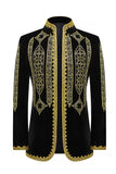 Blazer de soirée noir avec broderie dorée à col montant