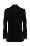 Blazer de soirée noir avec broderie dorée à col montant