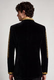 Blazer de soirée noir avec broderie dorée à col montant