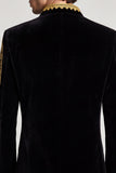 Blazer de soirée noir avec broderie dorée à col montant