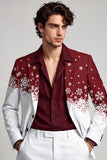 Blazer de soirée à un bouton, rouge et blanc, à revers crantés, avec imprimé de Noël pour hommes