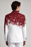 Blazer de soirée à un bouton, rouge et blanc, à revers crantés, avec imprimé de Noël pour hommes