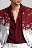Blazer de soirée à un bouton, rouge et blanc, à revers crantés, avec imprimé de Noël pour hommes