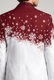 Blazer de soirée à un bouton, rouge et blanc, à revers crantés, avec imprimé de Noël pour hommes