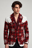 Blazer de soirée rouge et blanc à simple boutonnage avec imprimé de Noël pour hommes