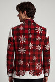 Blazer de soirée rouge et blanc à simple boutonnage avec imprimé de Noël pour hommes