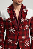 Blazer de soirée rouge et blanc à simple boutonnage avec imprimé de Noël pour hommes