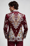 Blazer de soirée pour hommes à un bouton, avec revers, bordeaux, à imprimé de Noël
