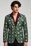 Blazer de soirée pour hommes à revers crantés, vert foncé, à un bouton, à imprimé