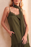 Robe de cérémonie olive en satin, à étages, à fines bretelles, en mousseline, longue, avec poches
