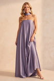Robe de cérémonie violet clair en satin, ligne A, sans bretelles, longue