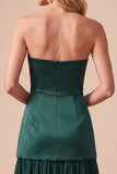 Robe de cérémonie vert foncé, à taille basse, en satin, sans bretelles, midi, avec perles