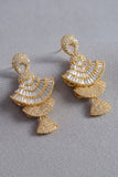 Boucles d'oreilles pendantes champagne en forme d'éventail, en cristal et ornées de strass