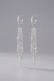 Boucles d'oreilles longues argentées à strass, créoles ajustées et pendantes à franges pour le bal