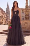 Robe de soirée avec corset, longue, à bretelles, à pois, avec trou de serrure et noeud