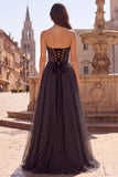 Robe de soirée avec corset, longue, à bretelles, à pois, avec trou de serrure et noeud