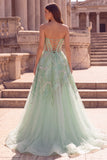 Corset vert menthe à paillettes, en tulle perlé, ligne A, sans bretelles, longue robe de soirée