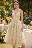 Corset jaune clair à bretelles fines Fleur A Line robe Midi