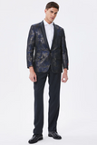 Dark Navy Jacquard Shawl Revers Blazer de bal pour homme