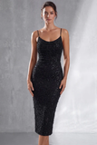 Robe midi à bretelles fines noires sparkly