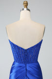 Robe de bal longue corset bustier sirène bleu royal avec fente