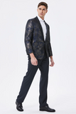 Dark Navy Jacquard Shawl Revers Blazer de bal pour homme