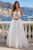 Corset à bretelles fines blanches Une robe de mariée en tulle appliqué de la ligne
