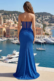 Robe de bal de bal Corset Royal Blue Corset Buster avec fente