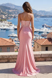 Robe de bal en satin sirène à bretelles à blush avec fente