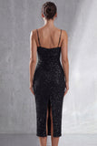 Robe midi à bretelles fines noires sparkly