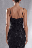 Robe midi à bretelles fines noires sparkly