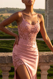 Corset à fard à fleurs, sirène appliquée, longue robe de bal avec fente