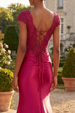 Robe longue de bal de bal en sirène aux paillettes bordeaux avec fente