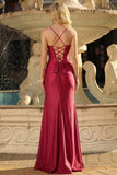 Corset bordeaux perlé de sirène avec dentelle remontée dans le dos, longue robe de bal avec fente
