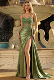 Corset long transparent perlé en herbe sirène, longue robe de bal avec fente