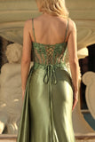Corset long transparent perlé en herbe sirène, longue robe de bal avec fente