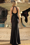 Robe de bal de bal de sirène noire appliquée avec une fente