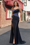 Robe de bal en satin à perles noires avec fente