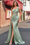 Robe de bal de bal en corset de sirène à sequins verts froncés