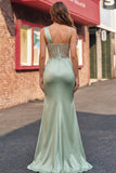 Robe de bal de bal en corset de sirène à sequins verts froncés