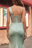 Robe de bal de bal en corset de sirène à sequins verts froncés